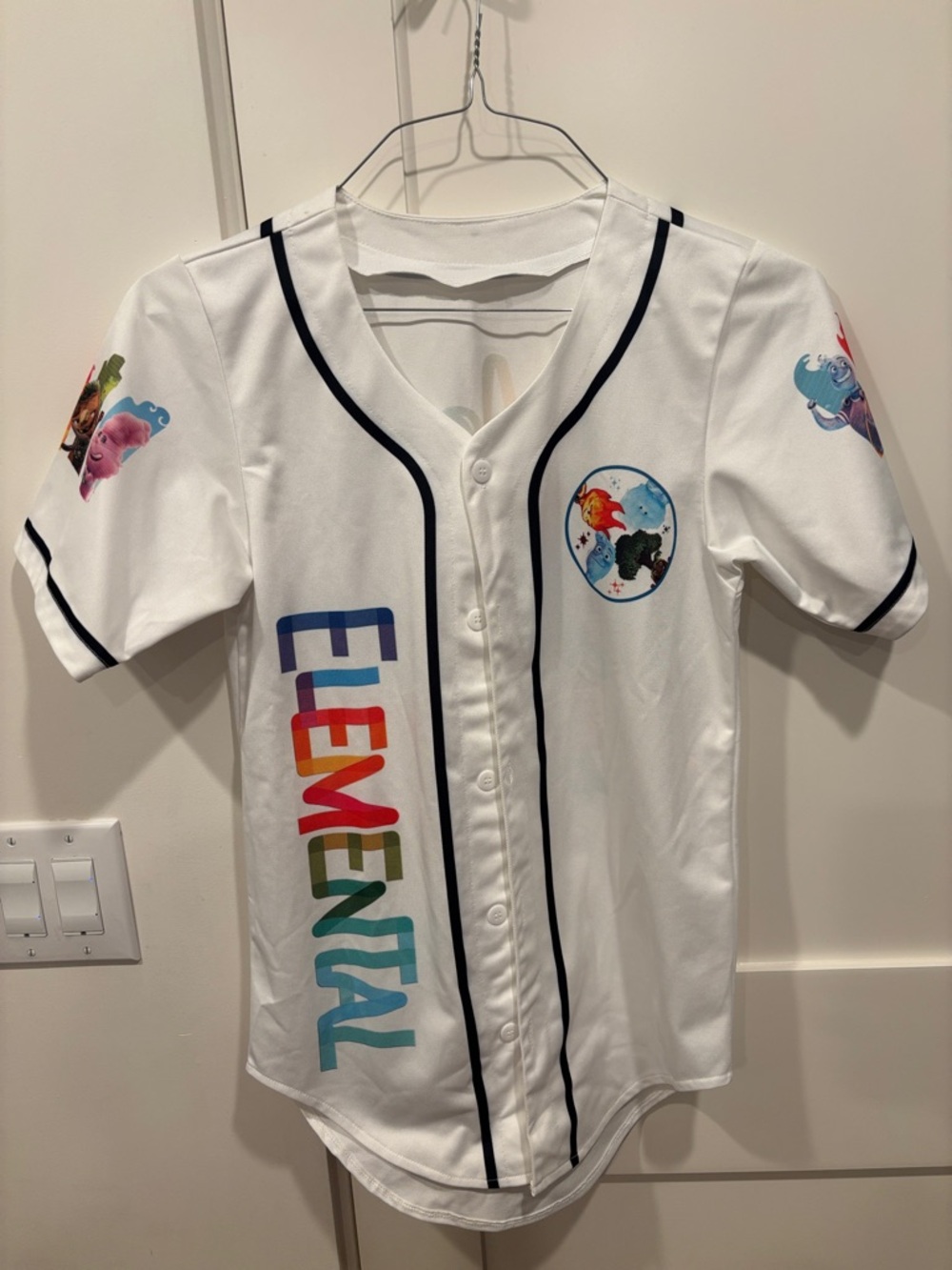 Disney White Baseball-Style Jersey with Multicolor Lettering